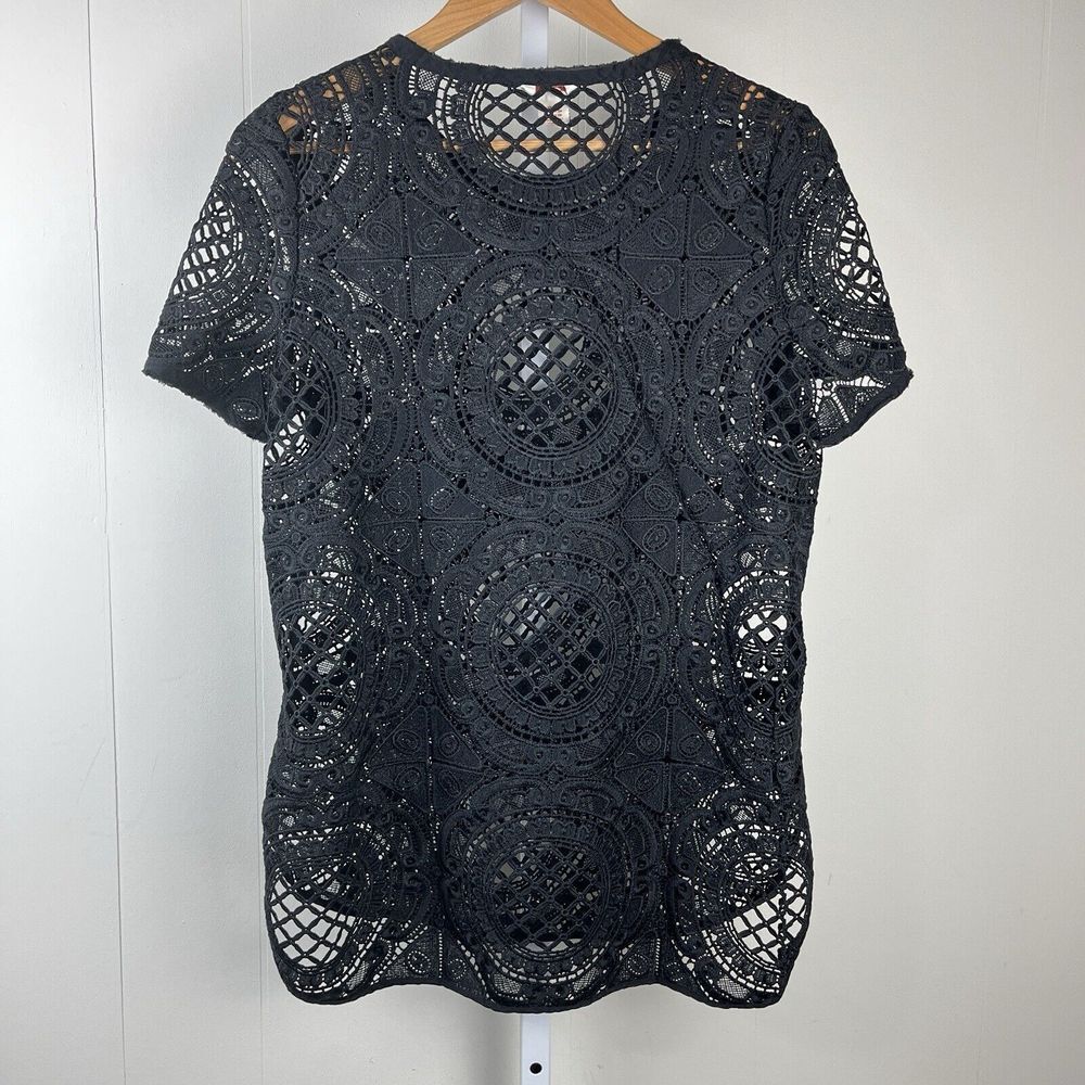 Sundance Catalog Black Lace Top Womens Small Short Sleeve Tunic See Through‎ - Picture 5 of 6
